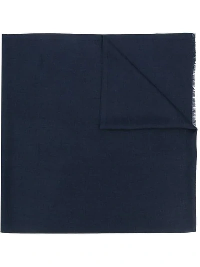 Shop Alexander Mcqueen Frayed Logo Scarf In Blue