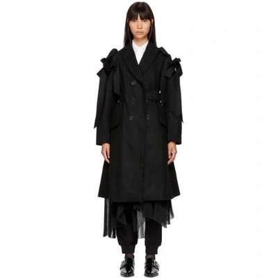 Shop Simone Rocha Black Wool Bows Belted Coat