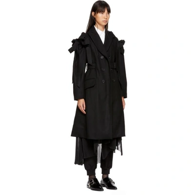 Shop Simone Rocha Black Wool Bows Belted Coat
