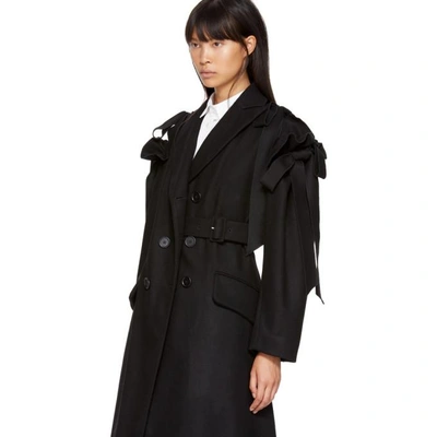 Shop Simone Rocha Black Wool Bows Belted Coat