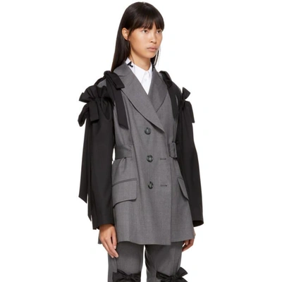 Shop Simone Rocha Grey And Black Bows Belted Blazer In Ch/black