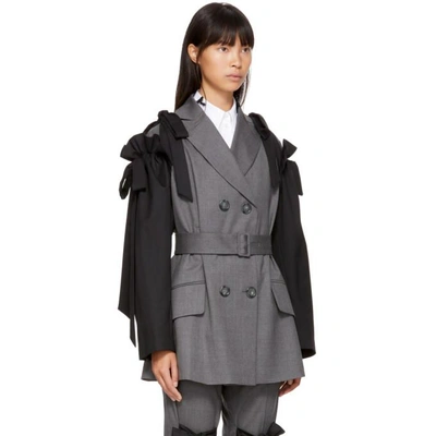 Shop Simone Rocha Grey And Black Bows Belted Blazer In Ch/black