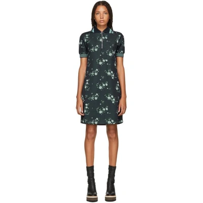 Shop Kenzo Navy Floral Zip Polo Dress In 76blue