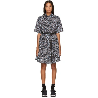 Shop Kenzo Grey Leopard Belted Fit And Flare Dress In 93grey