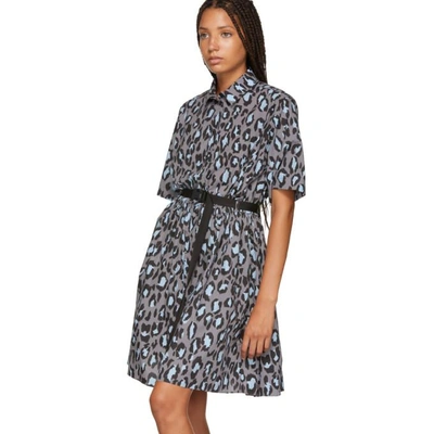 Shop Kenzo Grey Leopard Belted Fit And Flare Dress In 93grey