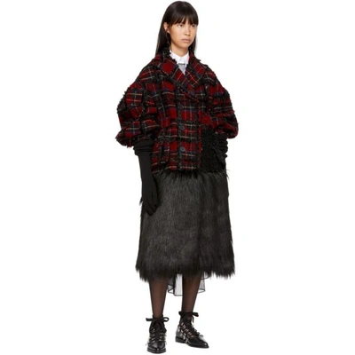 Shop Simone Rocha Red And Black Plaid Double-breasted Coat In Red Black