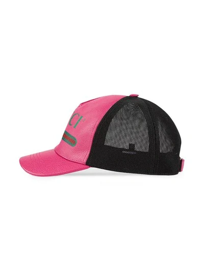 Shop Gucci Logo Print Baseball Cap In Pink