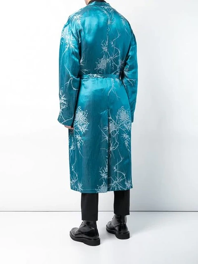 Shop Haider Ackermann Belted Floral Embroidered Coat - Blue