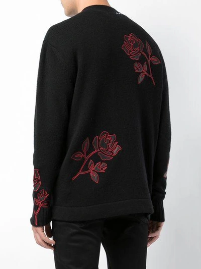 Shop Amiri Floral Embroidered Cardigan In Black