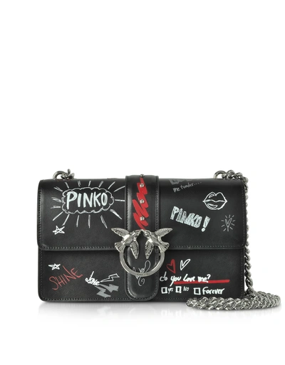 Pinko Love Graffiti Leather Shoulder Bag In Black | ModeSens