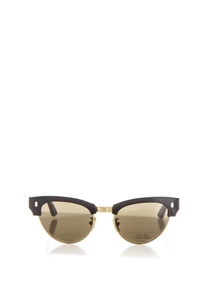Shop Celine Round Sunglasses In Acetate With Mineral Glass Lenses In Black