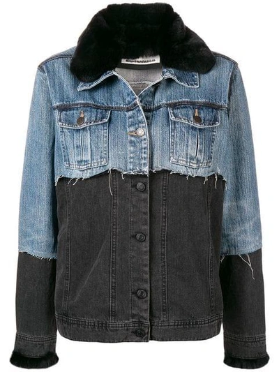 Shop Night Market Fur Collar Denim Jacket - Blue
