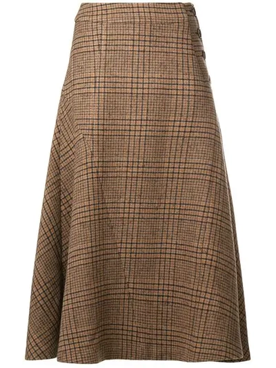 Shop Rejina Pyo Plaid Flared Midi Skirt In Brown