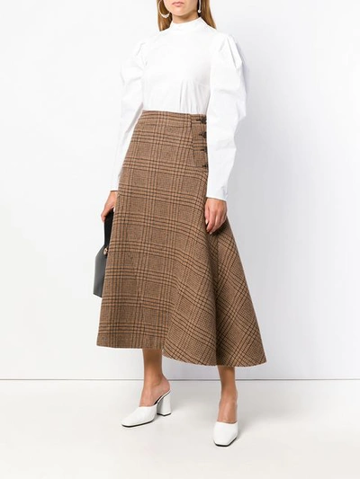 Shop Rejina Pyo Plaid Flared Midi Skirt In Brown