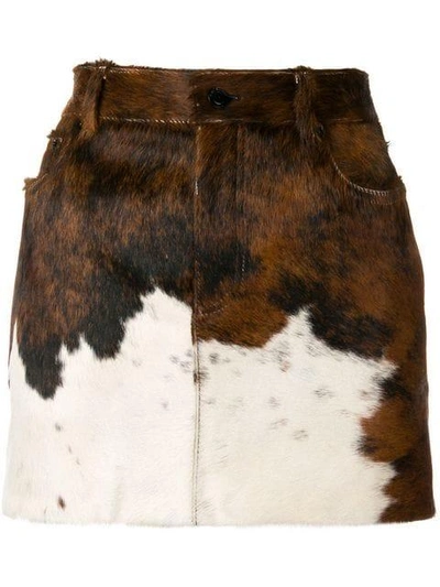 Shop Saint Laurent Calf Leather Skirt - Brown