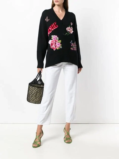 Shop Dolce & Gabbana Floral Embroidered Sweater In Black