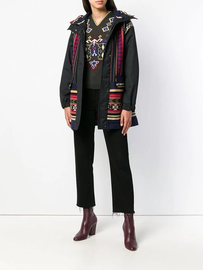 Shop Etro Geometric Print Parka Coat - Black