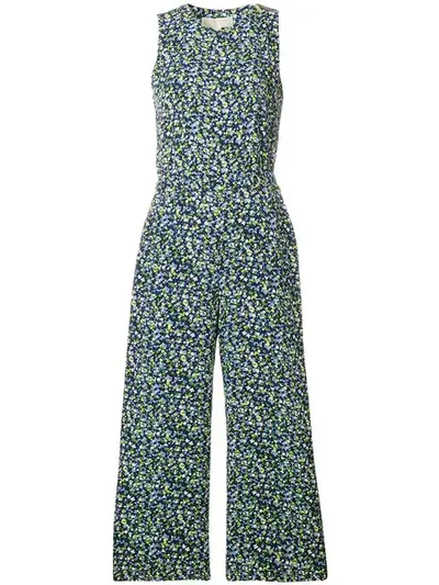 Shop Michael Michael Kors Micro Floral Jumpsuit In Blue