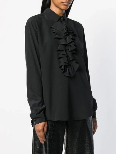 Shop Saint Laurent Ruffle Bib Shirt In Black