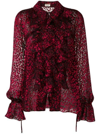 Shop Saint Laurent Sheer Leopard Print Shirt In Red