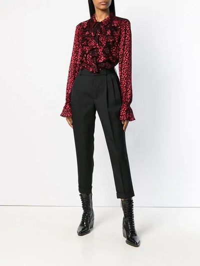 Shop Saint Laurent Sheer Leopard Print Shirt In Red