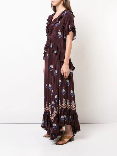 Shop Warm Long Embroidered Dress In Red