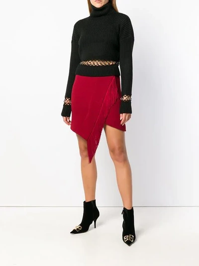 Shop David Koma Asymmetric Fringed Skirt In Red