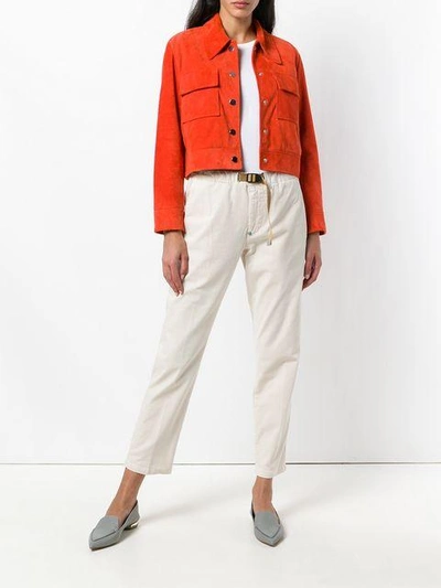 Shop White Sand Buckled Cropped Trousers - Neutrals