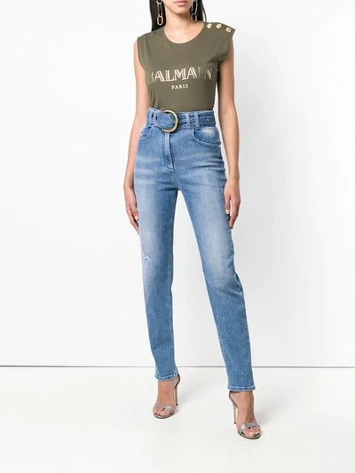 Shop Balmain Belted High In Blue