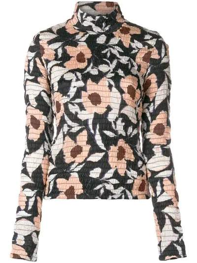 Shop Christian Wijnants Gathered Floral Print Top - Black