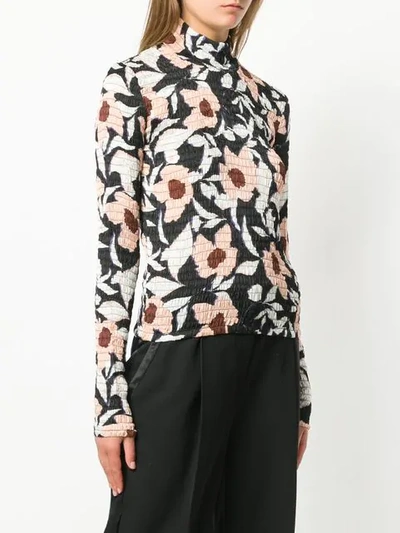 Shop Christian Wijnants Gathered Floral Print Top - Black