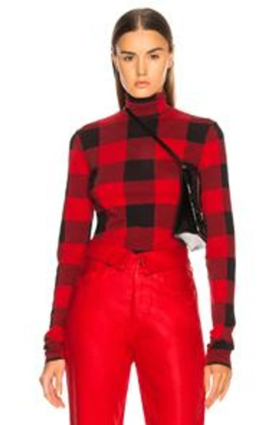 Shop Proenza Schouler Pswl Printed Sheer Stretch Jersey Turtleneck In Black,checkered & Plaid,red