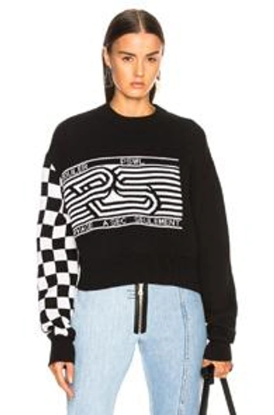 Shop Proenza Schouler Pswl Checkerboard Jacquard Crewneck Sweater In Black,checkered & Plaid