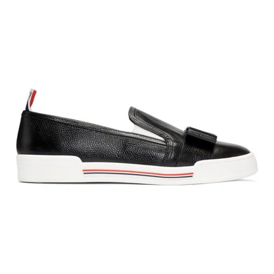 Shop Thom Browne Black Bow Slip-on Sneakers In 001 Black