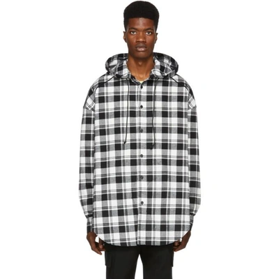 Shop Juunj Juun.j Black And White Check Hooded Shirt In 5 Black