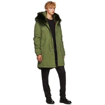 Shop Mr & Mrs Italy Mr And Mrs Italy Green Long Fur Parka In 3040 Army