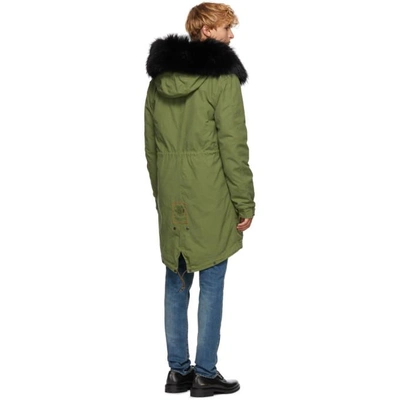 Shop Mr & Mrs Italy Mr And Mrs Italy Green And Black Long Fur Parka In Black 9000