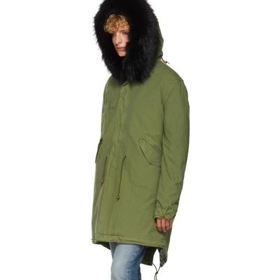 Shop Mr & Mrs Italy Mr And Mrs Italy Green And Black Long Fur Parka In Black 9000