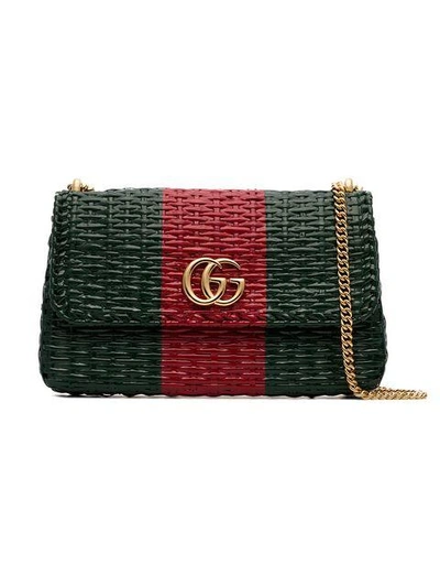 Shop Gucci Linea Cestino Mini Coated Wicker Shoulder Bag - Green