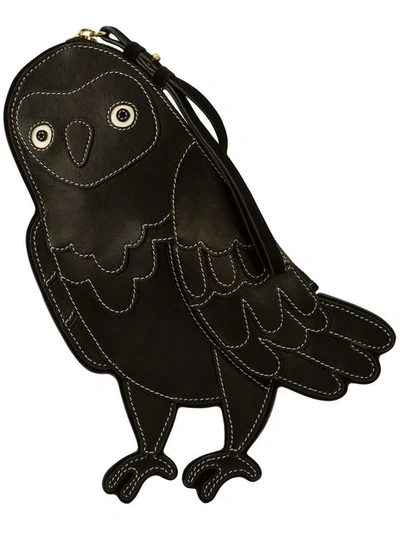 Shop Oscar De La Renta Owl Clutch Bag - Black