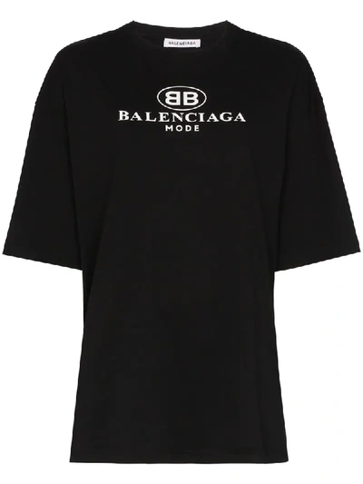 Shop Balenciaga Bb Mode Cotton T-shirt In Black