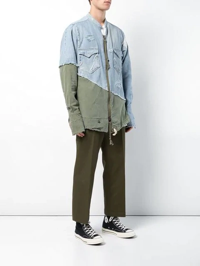 Shop Greg Lauren Denim-panelled Shirt - Green