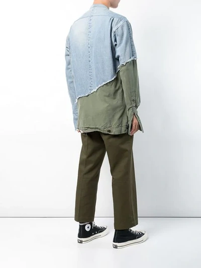Shop Greg Lauren Denim-panelled Shirt - Green