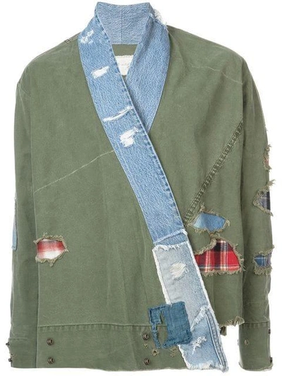 Shop Greg Lauren Distressed Wrap Jacket - Green
