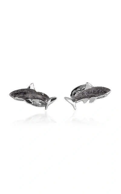 Shop Jan Leslie Curved Shark Sterling Silver Cufflinks In Grey