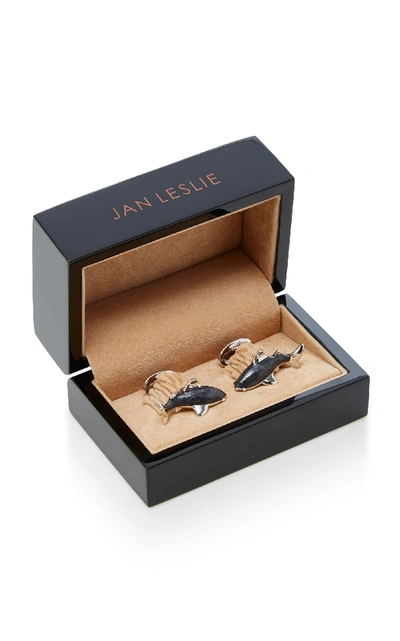 Shop Jan Leslie Curved Shark Sterling Silver Cufflinks In Grey