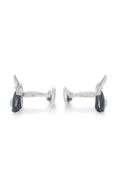 Shop Jan Leslie Curved Shark Sterling Silver Cufflinks In Grey