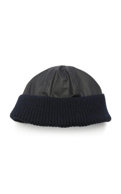 Shop Lanvin Paneled Wool Beanie In Navy