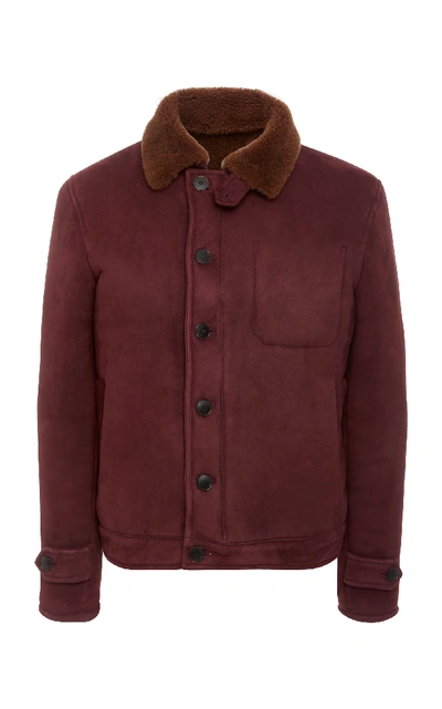 Shop Eidos Suede And Shearling Jacket In Burgundy
