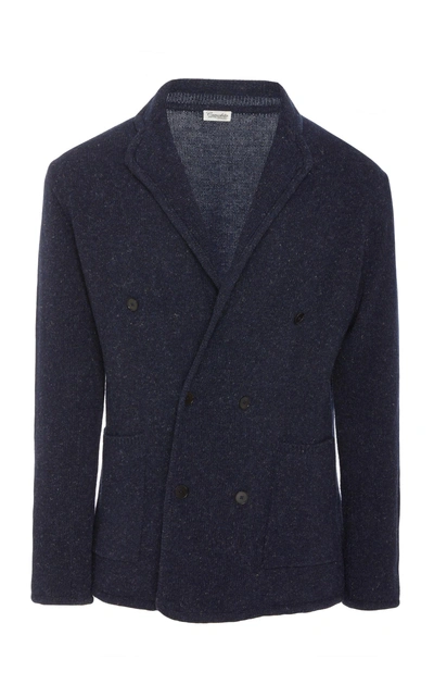 Shop Camoshita Double-breasted Wool-blend Bouclé Jacket In Navy